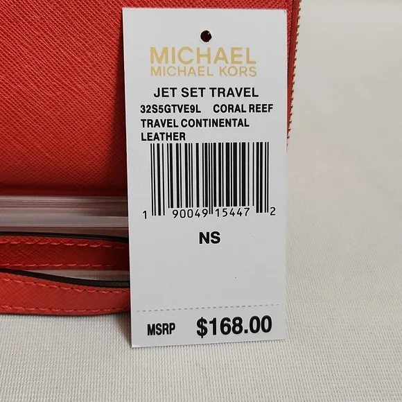 Michael Kors Jet Set Travel Continental Leather Coral Reef Wallet - Picture 8 of 10